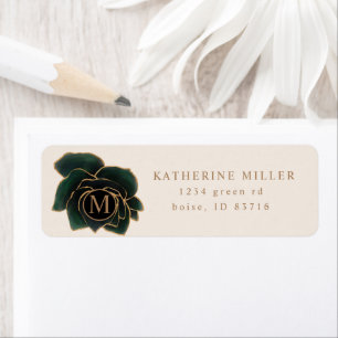 Étiquette Aquarelle Rose Vert et Or Adresse de retour