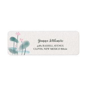 Étiquette Aquarelle rose vert Lotus Floral Adresse de retour