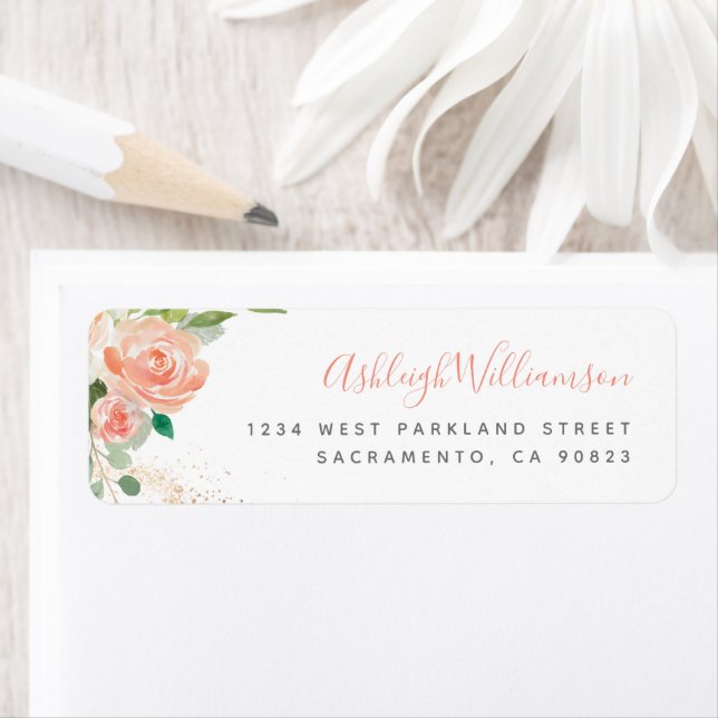Étiquette Aquarelle rose vif Peonies Eucalyptus Vert (En situation)