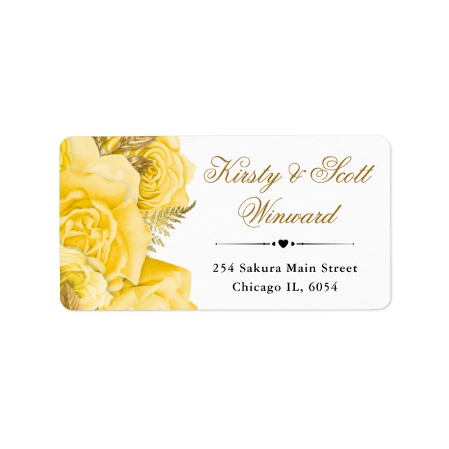 Étiquette Aquarelle Roses Fleurs Jaune Glam Adresse (Devant)
