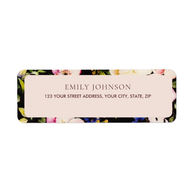 Étiquette Aquarelle Roses rose et jaune sur Noir, Anniversai (Devant)