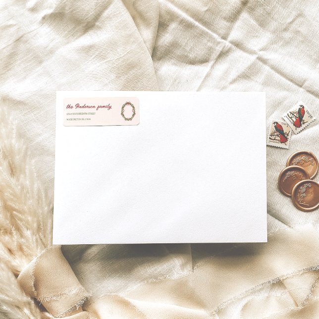 Étiquette Aquarelle Rouge et Vert Bow Wire Noël (Créateur téléchargé)