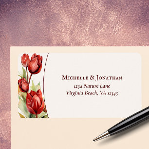 Étiquette Aquarelle Rouge Tulip Ressort Floral Mariage Adres
