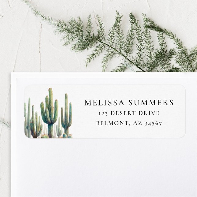 Étiquette Aquarelle Saguaro Cactus Adresse de retour Label (Créateur téléchargé)