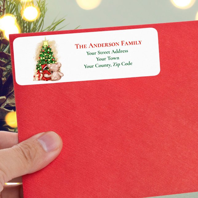 Étiquette Aquarelle saisonnière Arbre de Noël Nom de la pelo (Créateur téléchargé)