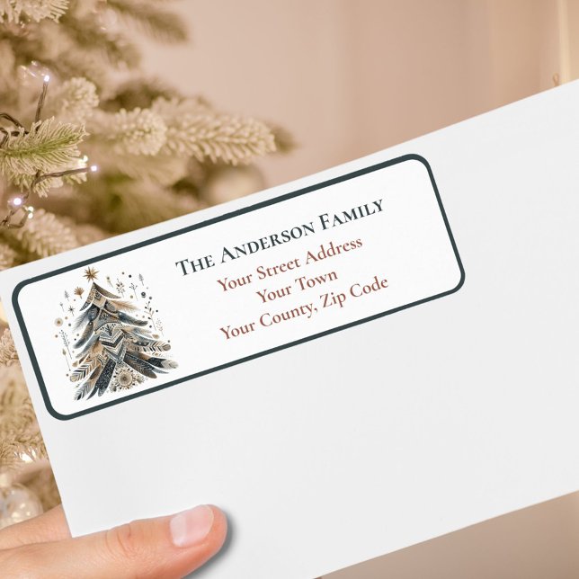 Étiquette Aquarelle saisonnière Boho Feathers Arbre de Noël (Créateur téléchargé)
