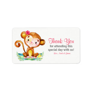 Étiquette Aquarelle Singe Merci fille