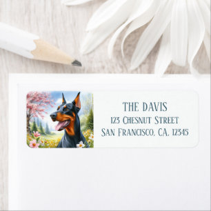 Étiquette Aquarelle Springtime Champ de fleurs Doberman -