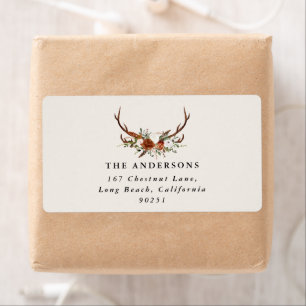 Étiquette aquarelle stag floral terre cuite moderne élégant