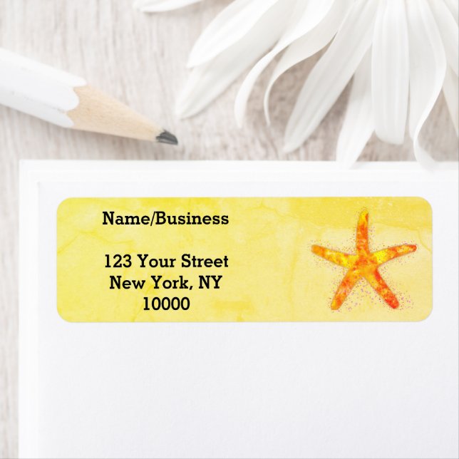 Étiquette Aquarelle Starfish Peinture sur papier ancien (En situation)