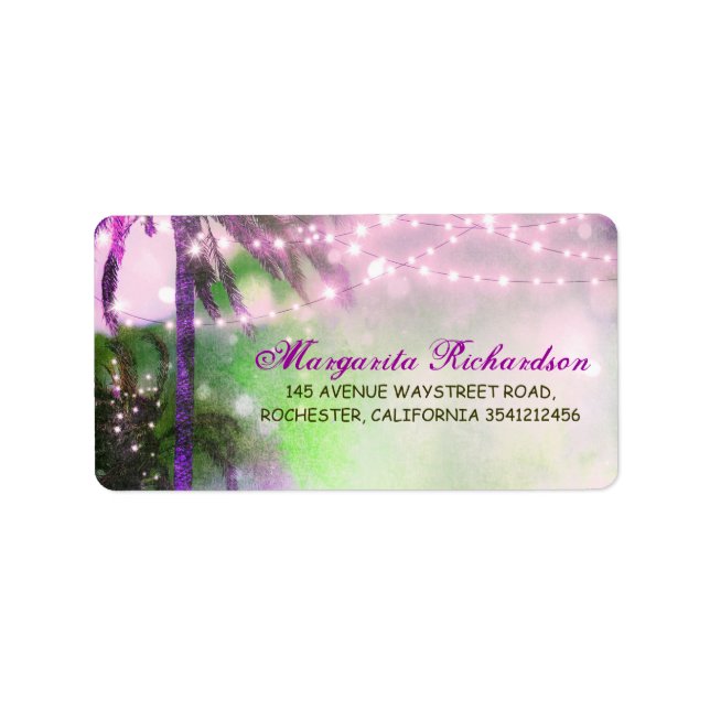 Étiquette Aquarelle String éclaire Palms Beach Mariage (Devant)