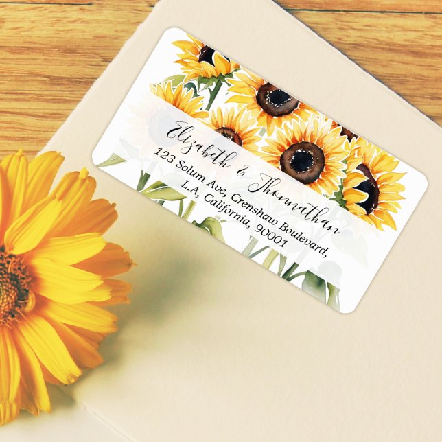 Étiquette Aquarelle stylée Tournesol Floral & Nom du script (Créateur téléchargé)