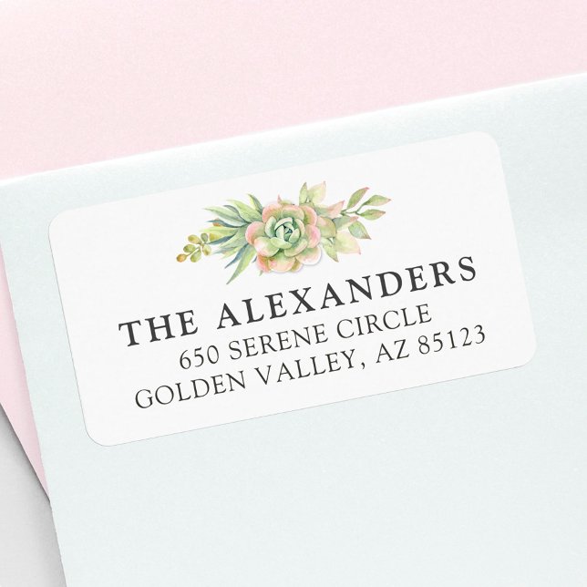 Étiquette Aquarelle Succulente Cactus Grande adresse de reto (Créateur téléchargé)