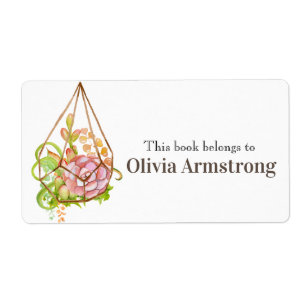 Étiquette Aquarelle Succulents Livre Personnalisé Appartient