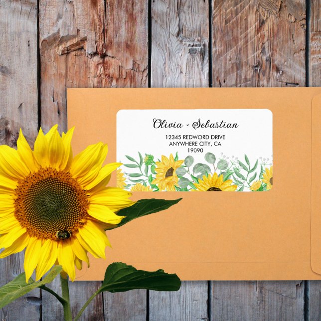 Étiquette Aquarelle Sunflowers Mariage RSVP Adresse (Créateur téléchargé)