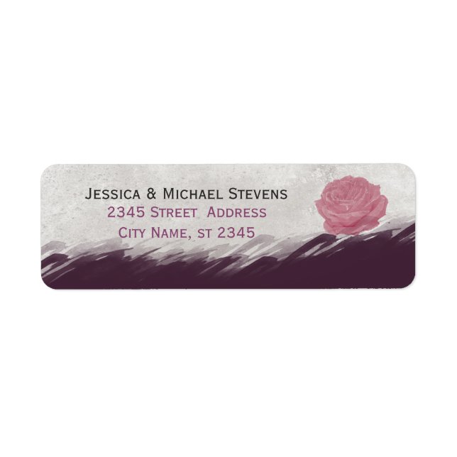Étiquette Aquarelle tendance aubergine chic mariage rose (Devant)
