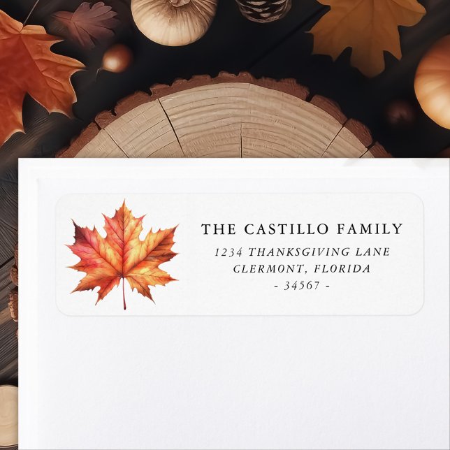 Étiquette Aquarelle Thankesgiving personnalisée Feuille d'ér (Créateur téléchargé)