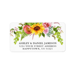 Étiquette Aquarelle Tournesol Floral Adresse de retour