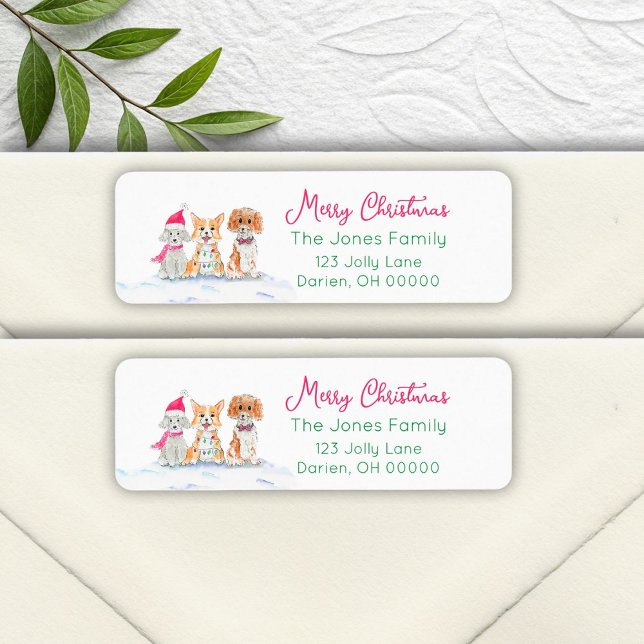 Étiquette Aquarelle Trois Chiens Prêt Pour Noël (Créateur téléchargé)