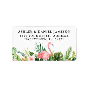 Étiquette Aquarelle Tropical Floral Flamant rose Adresse de 