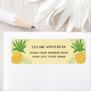 Étiquette Aquarelle tropicale ananas rayure jaune