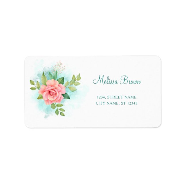 Étiquette Aquarelle Turquoise Ombre Rose (Devant)