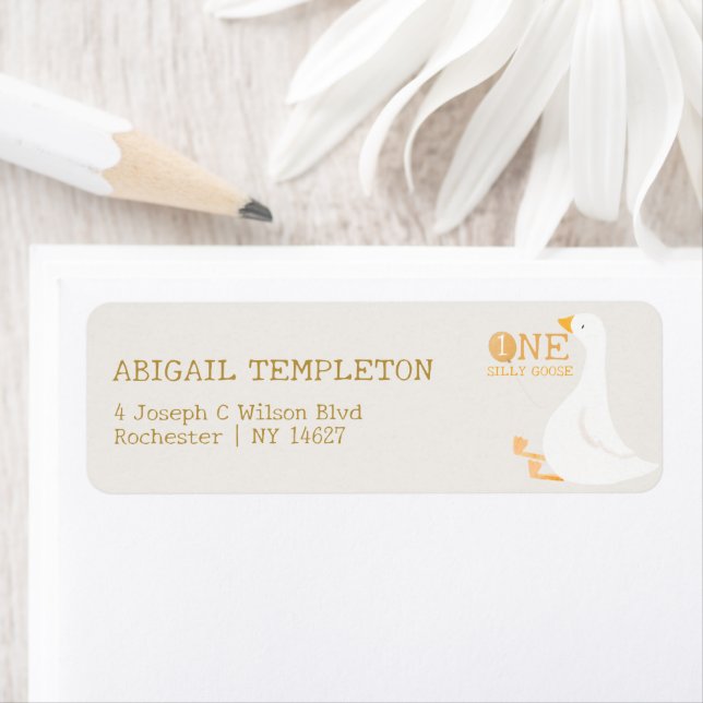 Étiquette Aquarelle Une oie soie Fleur sauvage 1er anniversa (En situation)