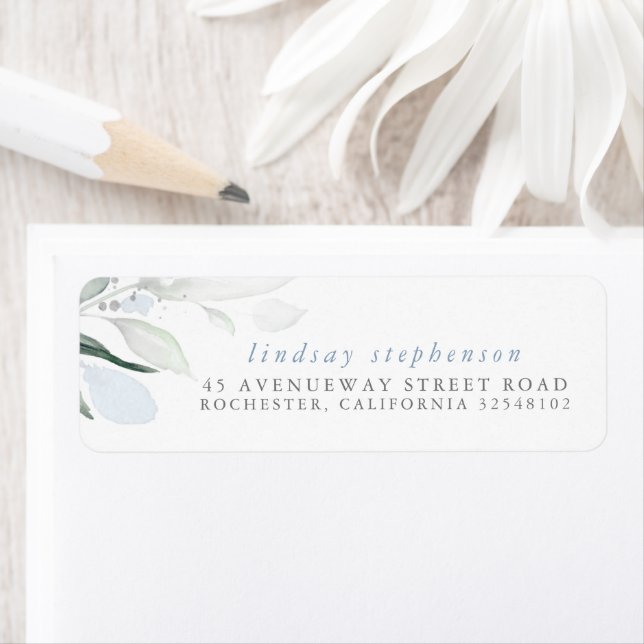 Étiquette Aquarelle Verdure Dusty Bleu Argent (En situation)
