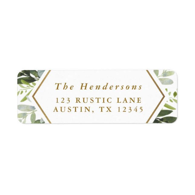 Étiquette Aquarelle Verdure Or Script Retourner Adresse (Devant)