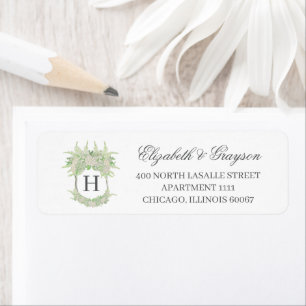 Étiquette Aquarelle Vert et blanc Hydrangea Mariage Crest