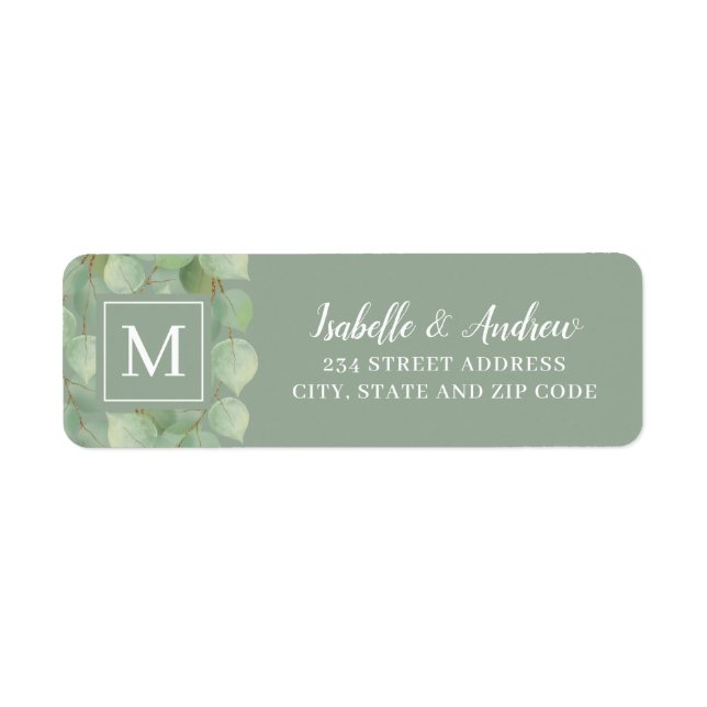 Étiquette Aquarelle verte monogramme Eucalyptus Botanique (Devant)