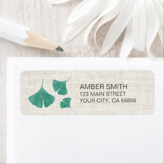 Étiquette Aquarelle verte turquoise Ginkgo Leaf Trio Linge