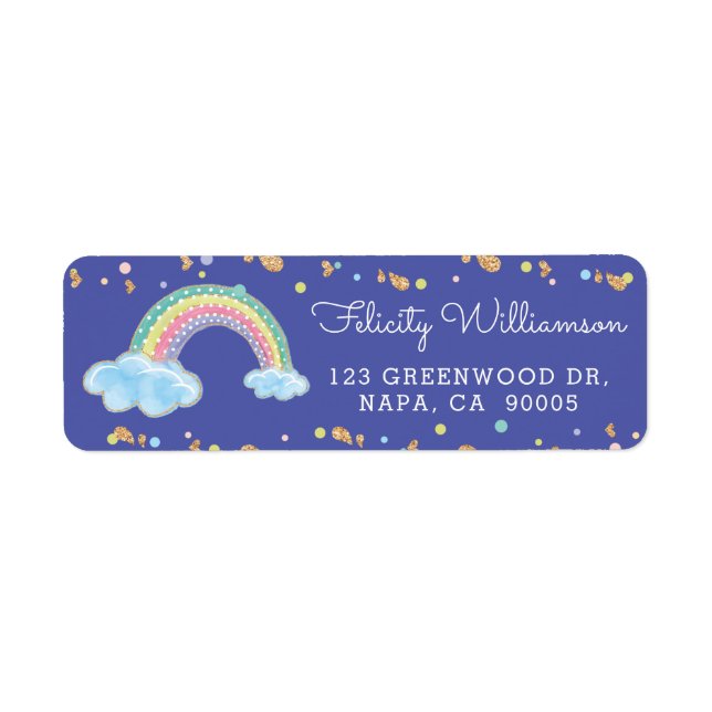 Étiquette Aquarelle violette Rainbow Confetti Baby shower (Devant)