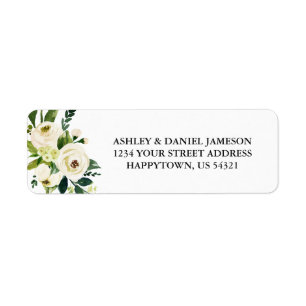 Étiquette Aquarelle White Floral Greenerenery Adresse