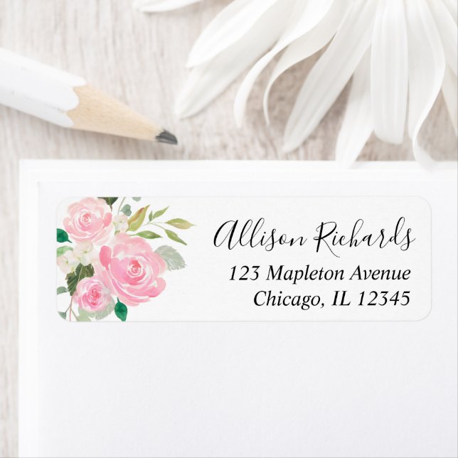 Étiquette Aquarelles florales de verdure rose blush blanc (En situation)
