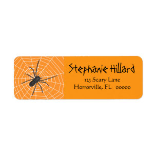 Étiquette Araignée orange/noire Halloween