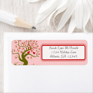 Étiquette Arbre à flocons de neige mignon blanc rouge et ros