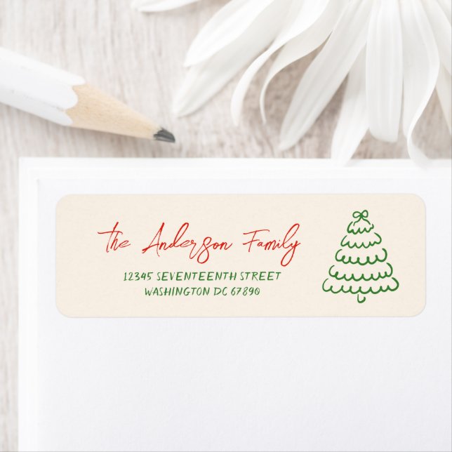 Étiquette Arbre à mâchoires Vintage rétros Noël unique (En situation)