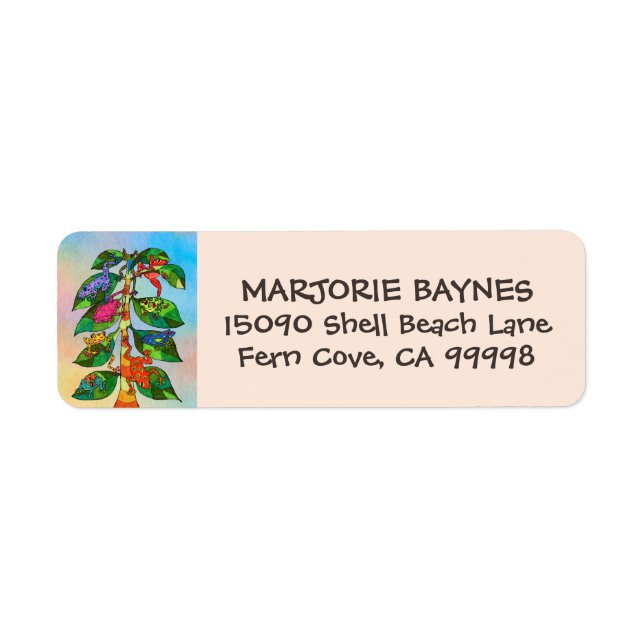 Étiquette Arbre de grenouille Aquarelle de vie Adresse de re (Devant)