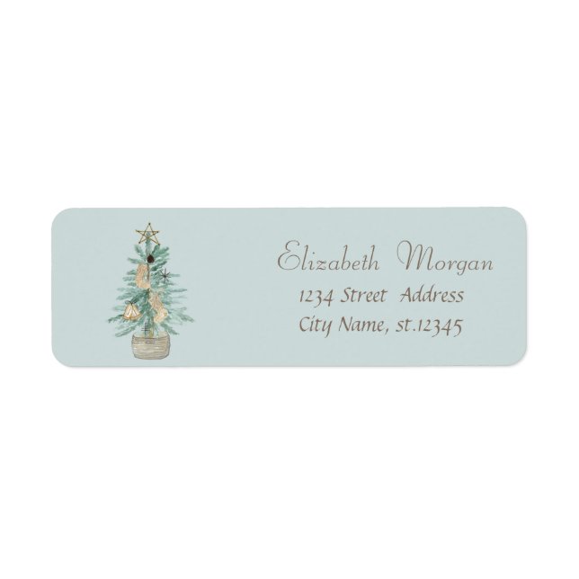 Étiquette Arbre de Noël à l'aquarelle élégant et stylé (Devant)