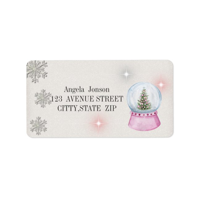 Étiquette Arbre de Noël aquarelle, globe  (Devant)
