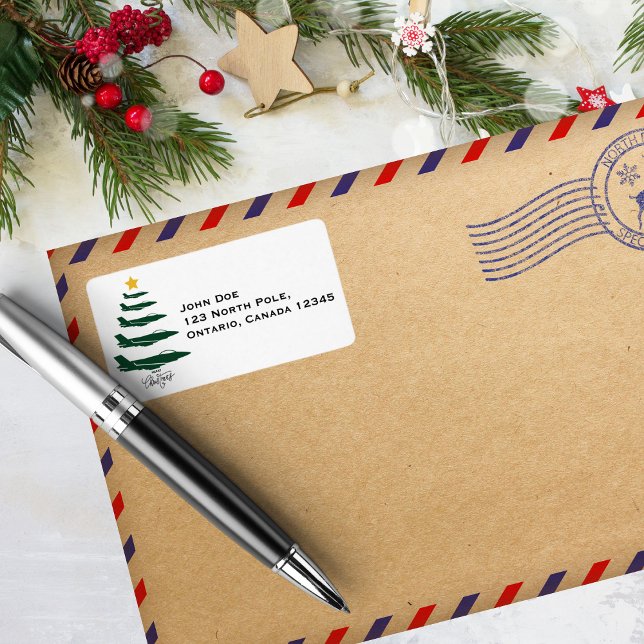 Étiquette Arbre de Noël, Avion militaire, Minimaliste, Cool (Créateur téléchargé)