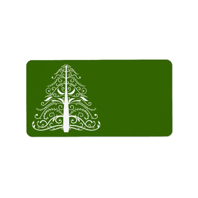Étiquette Arbre de Noël blanc sur vert (Devant)
