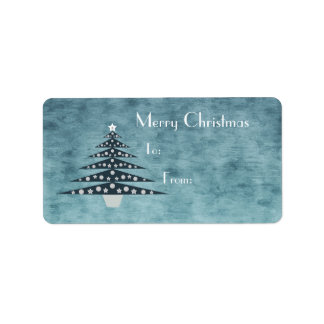 Étiquette Arbre de Noël bleu élégant et élégant