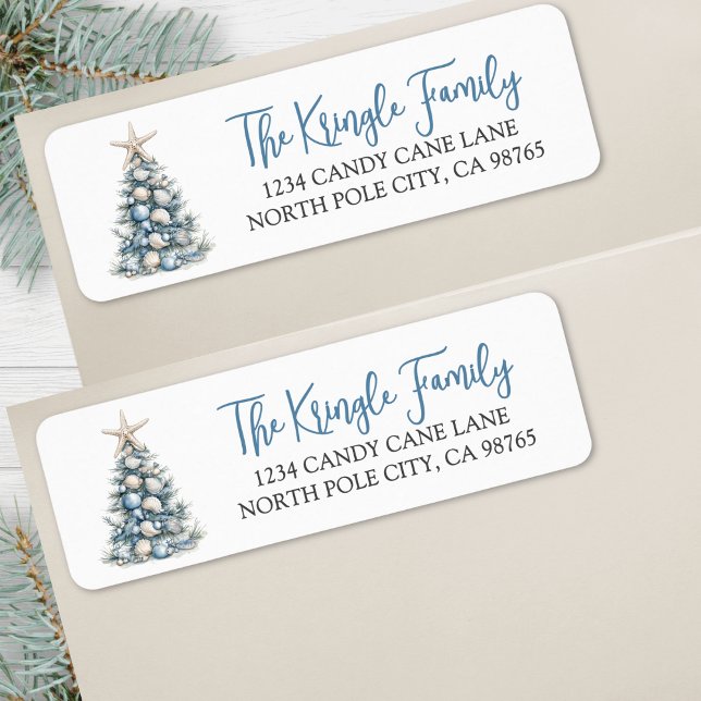 Étiquette Arbre de Noël de plage Adresse de retour (Beach Christmas Tree Return Address label)
