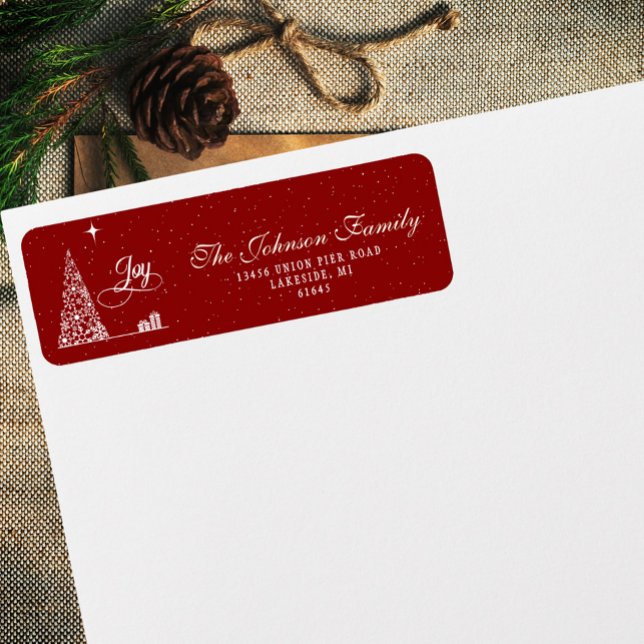 Étiquette Arbre de Noël écriture festive rouge adresse de re (Créateur téléchargé)