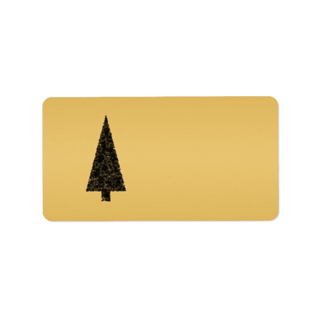 Étiquette Arbre de Noël élégant. Noir et Or. (Devant)