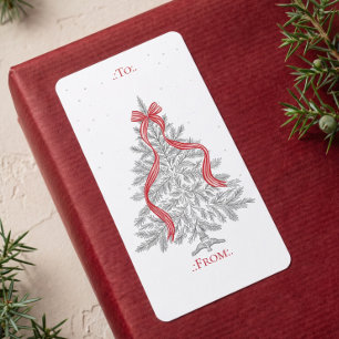 Étiquette Arbre de Noël Élégant Ruban Rayé Rouge À De