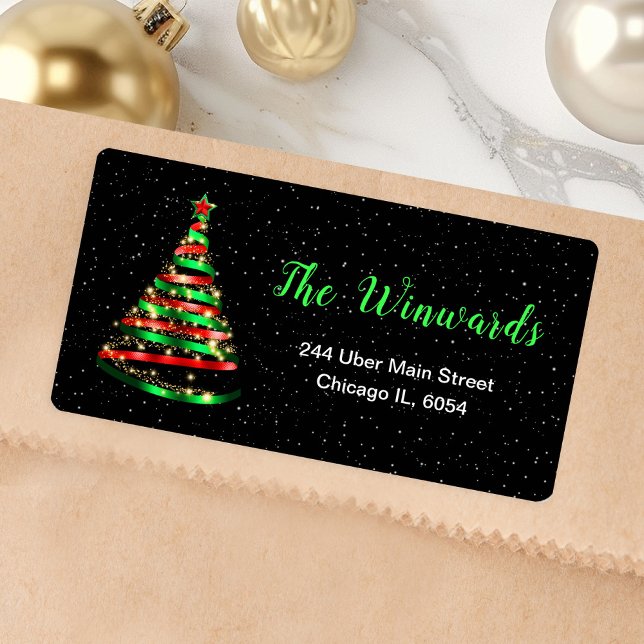 Étiquette Arbre de Noël en carbone rouge et vert (Créateur téléchargé)