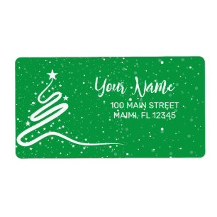 Étiquette Arbre de Noël et neige Adresse de retour